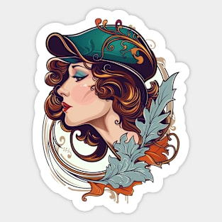 A portrait of a woman in the Art Nouveau style Sticker